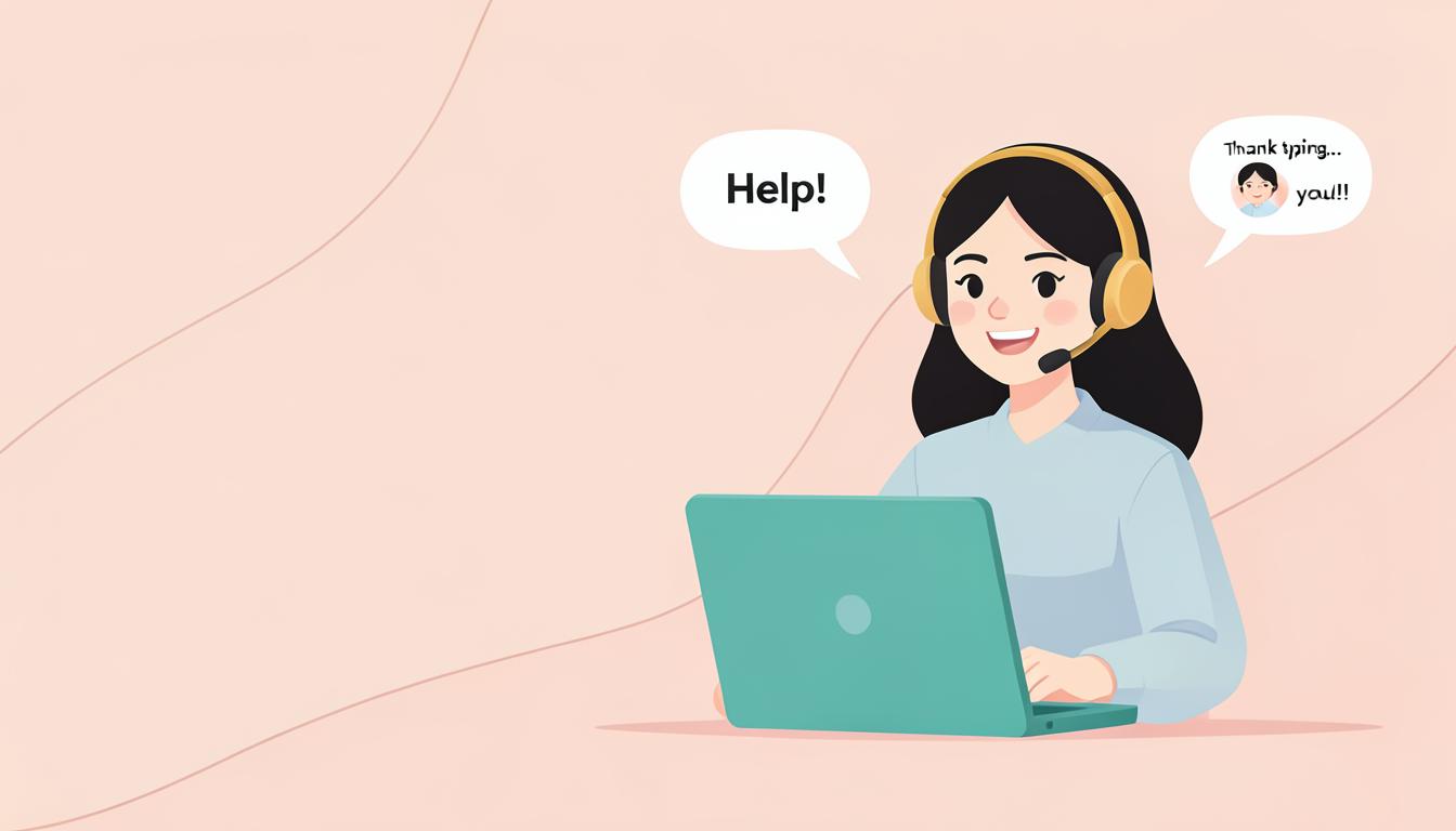 Illustration of a Haloscan support agent wearing a headset and chatting on a laptop